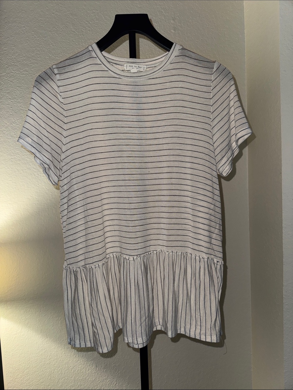 Striped Short-Sleeve Peplum Tee - White/Black